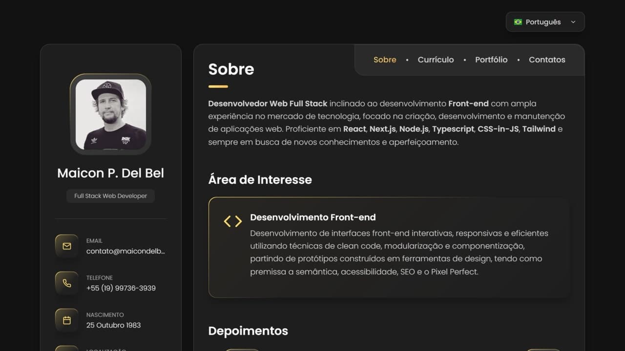 Projeto pessoal de Portfólio onde demonstro minhas habilidades e meus principais projetos como Desenvolvedor Web Full Stack.