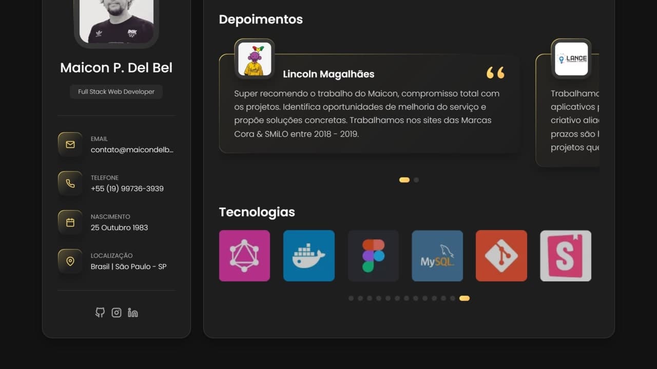 Projeto pessoal de Portfólio onde demonstro minhas habilidades e meus principais projetos como Desenvolvedor Web Full Stack.