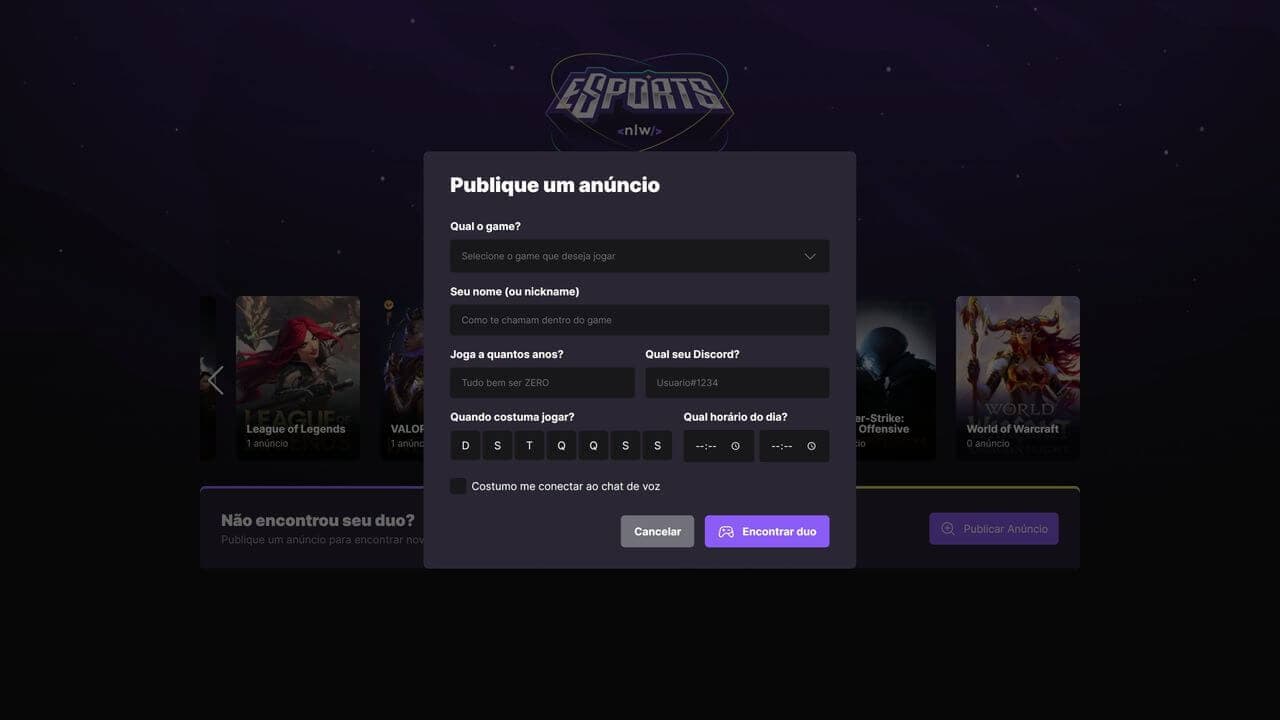 Projeto desenvolvido durante o NLW eSports da Rocketseat®. 