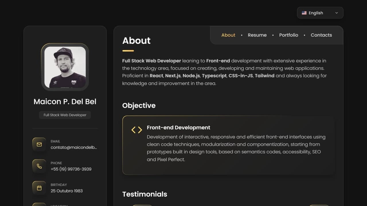 Projeto pessoal de Portfólio onde demonstro minhas habilidades e meus principais projetos como Desenvolvedor Web Full Stack.