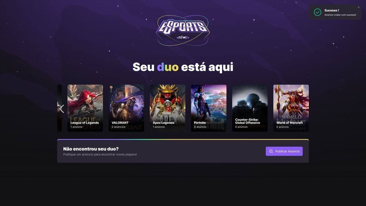 Projeto desenvolvido durante o NLW eSports da Rocketseat®. 