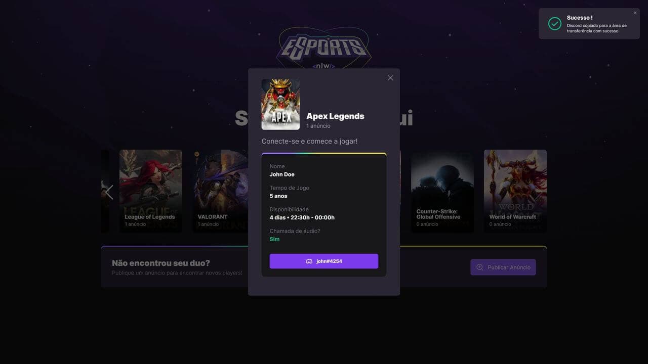 Projeto desenvolvido durante o NLW eSports da Rocketseat®. 