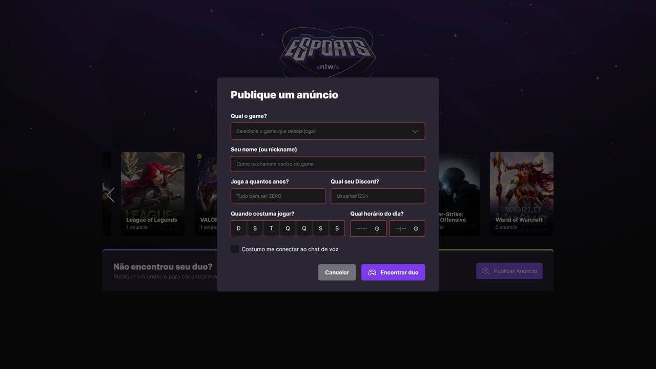 Projeto desenvolvido durante o NLW eSports da Rocketseat®. 