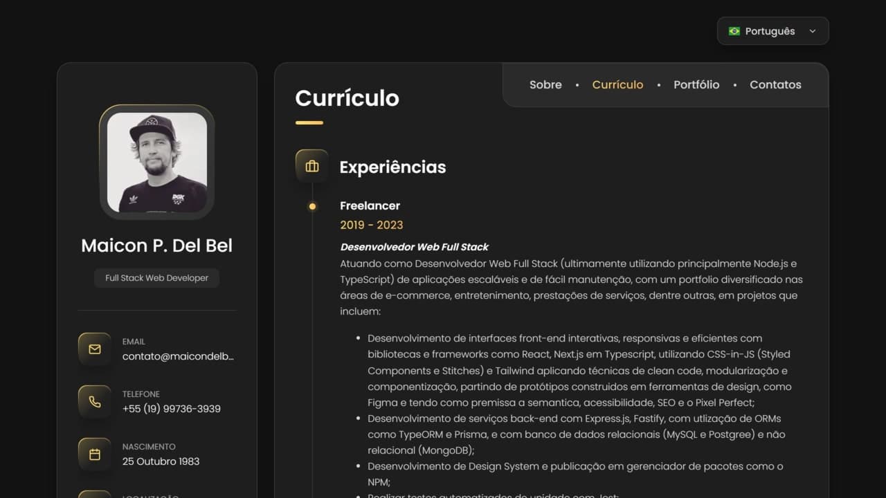 Projeto pessoal de Portfólio onde demonstro minhas habilidades e meus principais projetos como Desenvolvedor Web Full Stack.